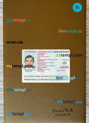 Czech Identification card editable PSD files, scan look and photo-realistic look, 2 in 1
