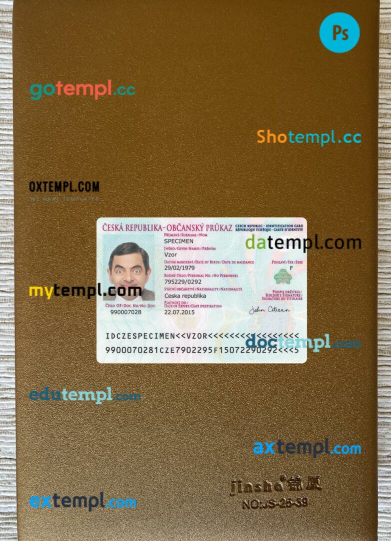 Czech Identification card editable PSD files, scan look and photo-realistic look, 2 in 1