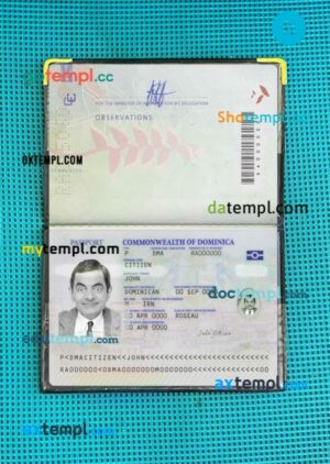 Dominica passport editable PSD files with address page, scan and photo-realistic look, 2021-present