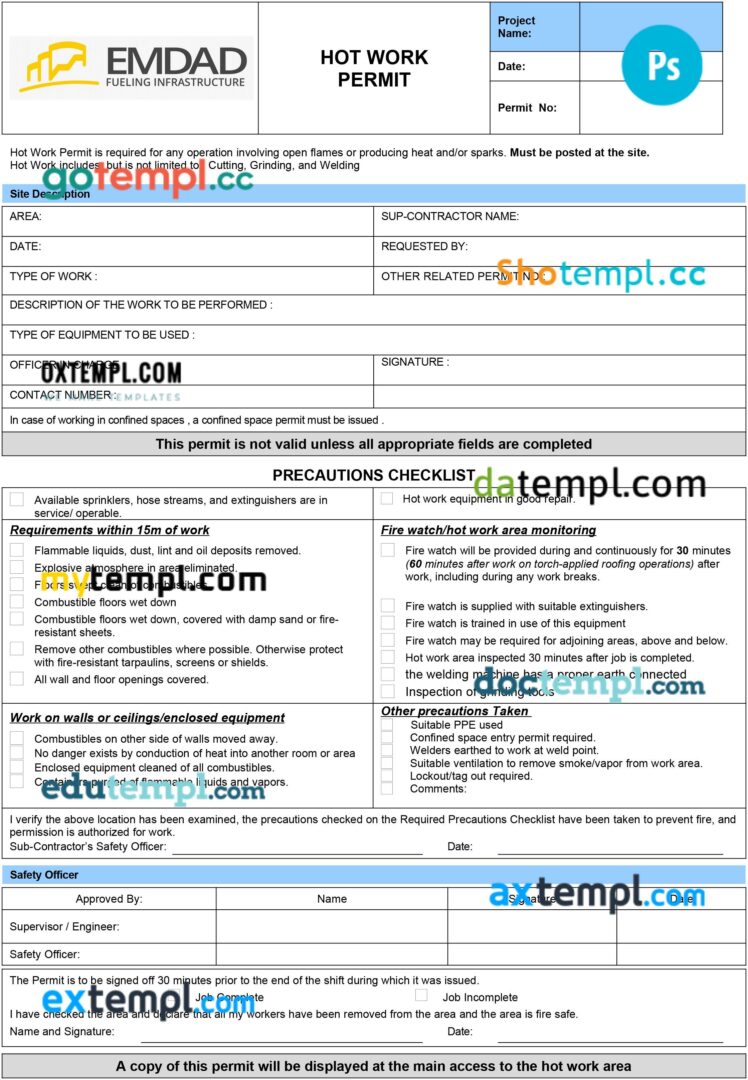 Emdad fueling infrastructure work permit template in PSD format
