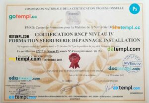 France FMSD diploma certificate template in PSD format