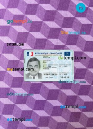 France ID card editable PSD files, scan look and photo-realistic look, 2 in 1, 2021-present, version 2
