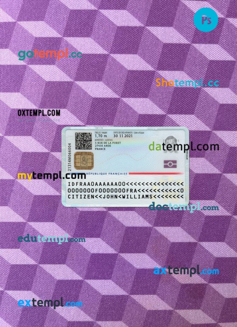 France ID card editable PSD files, scan look and photo-realistic look, 2 in 1, 2021-present, version 2 - Image 2