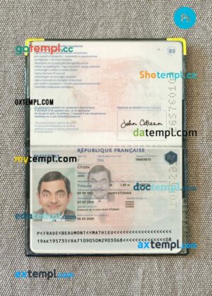 France passport editable PSD files with address page, scan and photo-realistic look, 2019-present