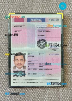Germany passport editable PSD files with address page, scan and photo-realistic look, 2022-present
