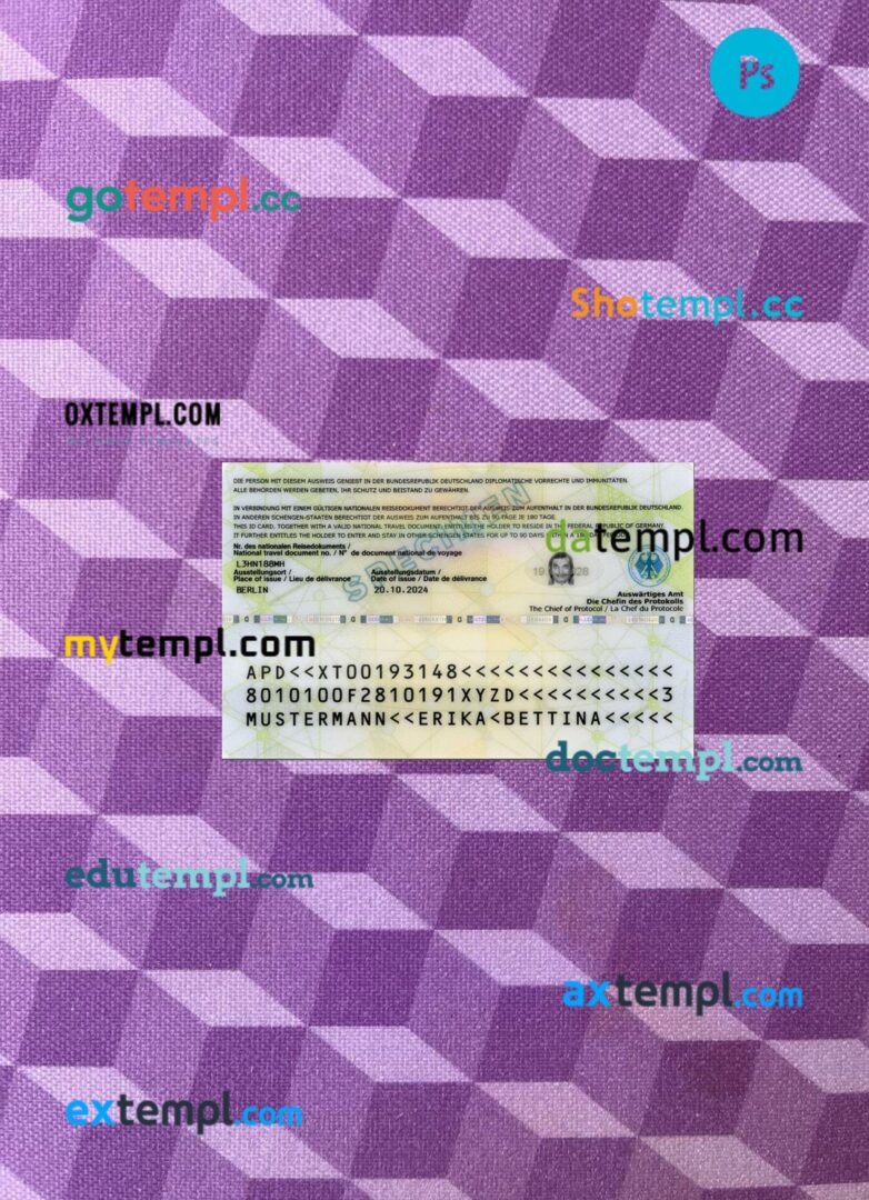 Germany special ID card editable PSD files, scan look and photo-realistic look, 2 in 1, 2024-present - Image 2