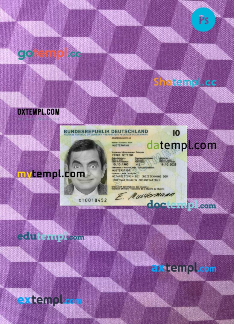 Germany special ID card editable PSD files, scan look and photo-realistic look, 2 in 1, 2024-present