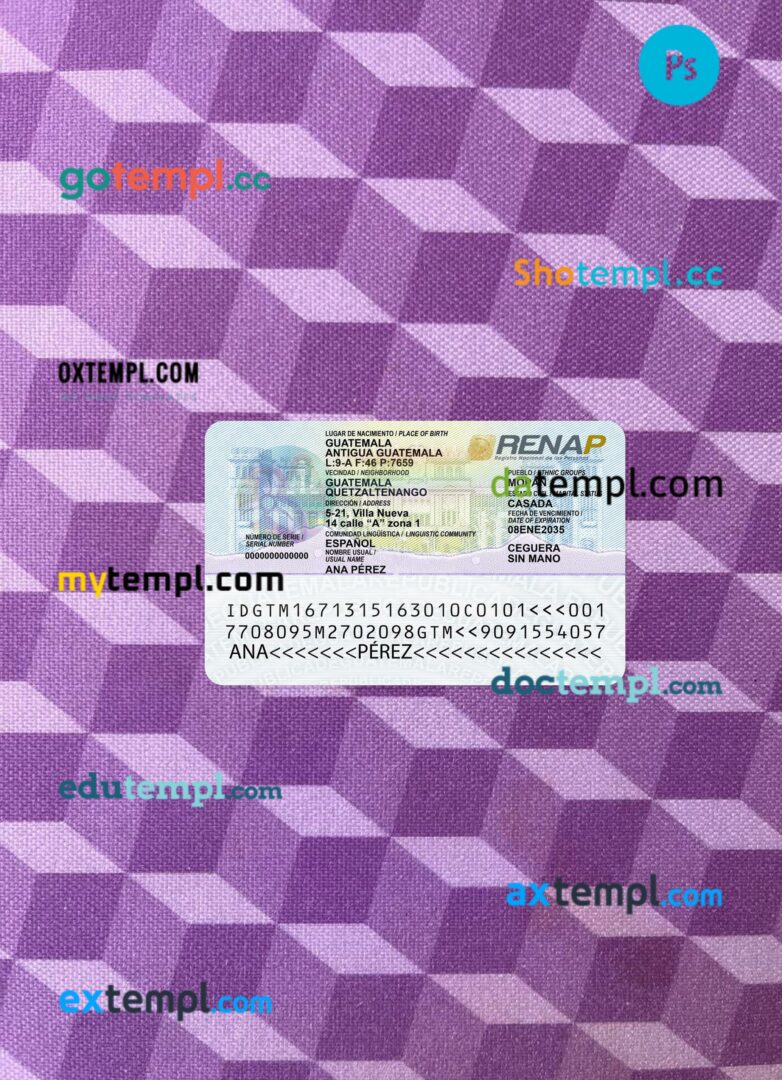 Guatemala ID card editable PSD files, scan look and photo-realistic look, 2 in 1, 2025-present - Image 2