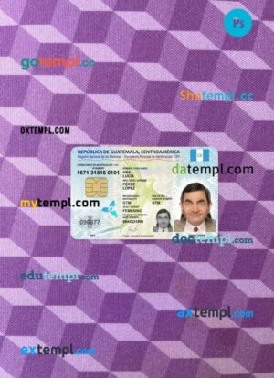 Guatemala ID card editable PSD files, scan look and photo-realistic look, 2 in 1, 2025-present