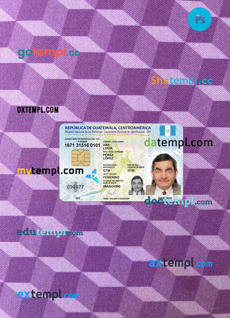 Guatemala ID card editable PSD files, scan look and photo-realistic look, 2 in 1, 2025-present