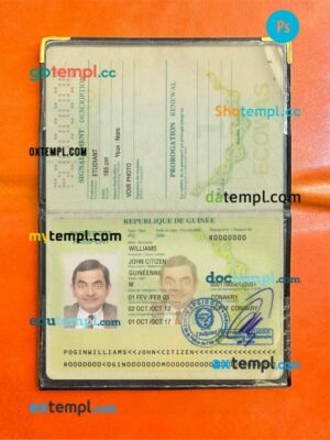 Guinea passport editable PSD files with address page, scan and photo-realistic look, version 2