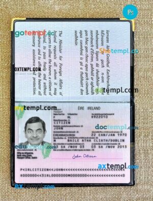 Ireland passport editable PSD files with address page, scan and photo-realistic look, version 2