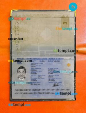 Kosovo passport editable PSD files with address page, scan and photo-realistic look