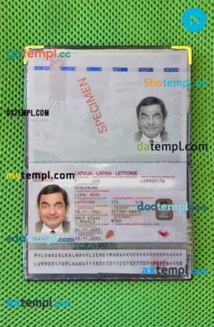 Latvia passport editable PSD files with address page, scan and photo-realistic look, 2023-present