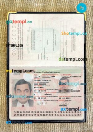 Mexico passport editable PSD files with address page, scan and photo-realistic look, 2017-present