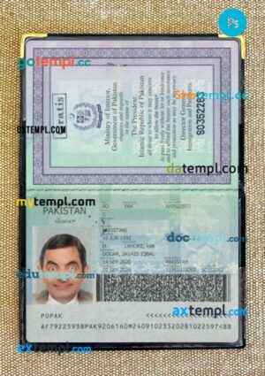 Pakistan passport editable PSD files with address page, scan and photo-realistic look, 2020-present