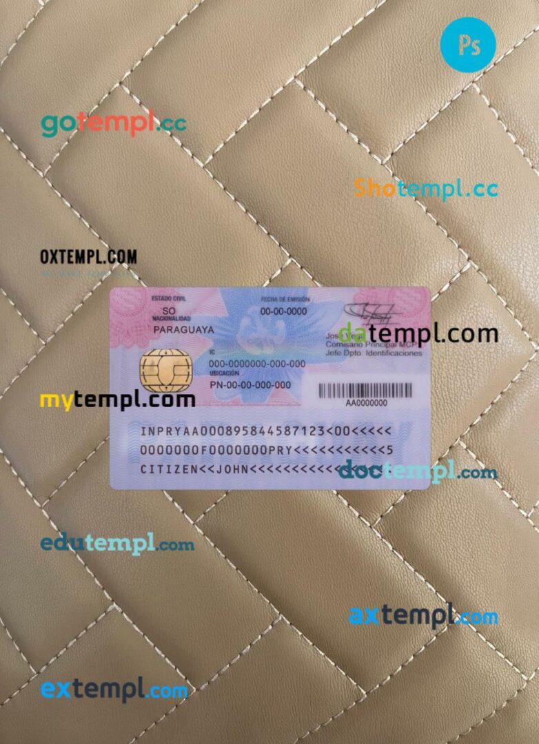 Paraguay ID card editable PSD files, scan look and photo-realistic look, 2 in 1, 2023-present - Image 2