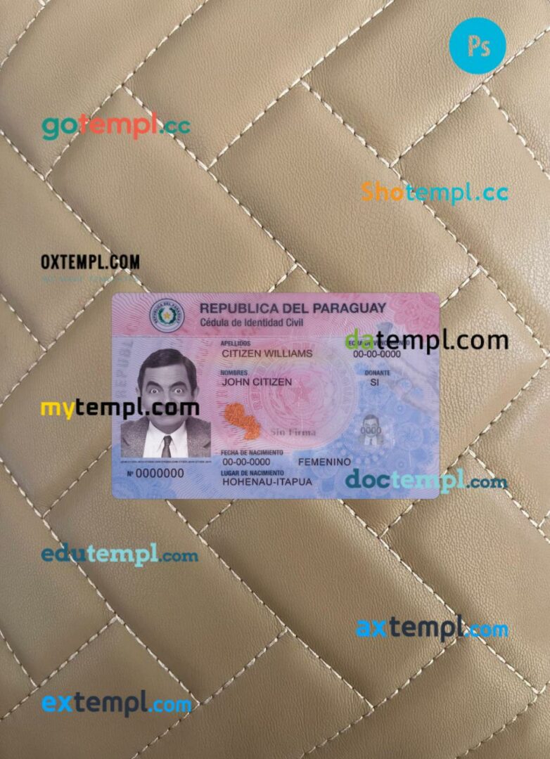 Paraguay ID card editable PSD files, scan look and photo-realistic look, 2 in 1, 2023-present
