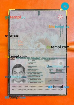 Paraguay passport editable PSD files with address page, scan and photo-realistic look, 2023-present