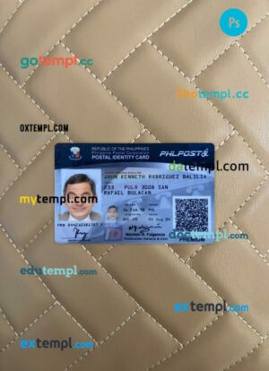 Philippines postal identity card editable PSD files, scan look and photo-realistic look, 2 in 1