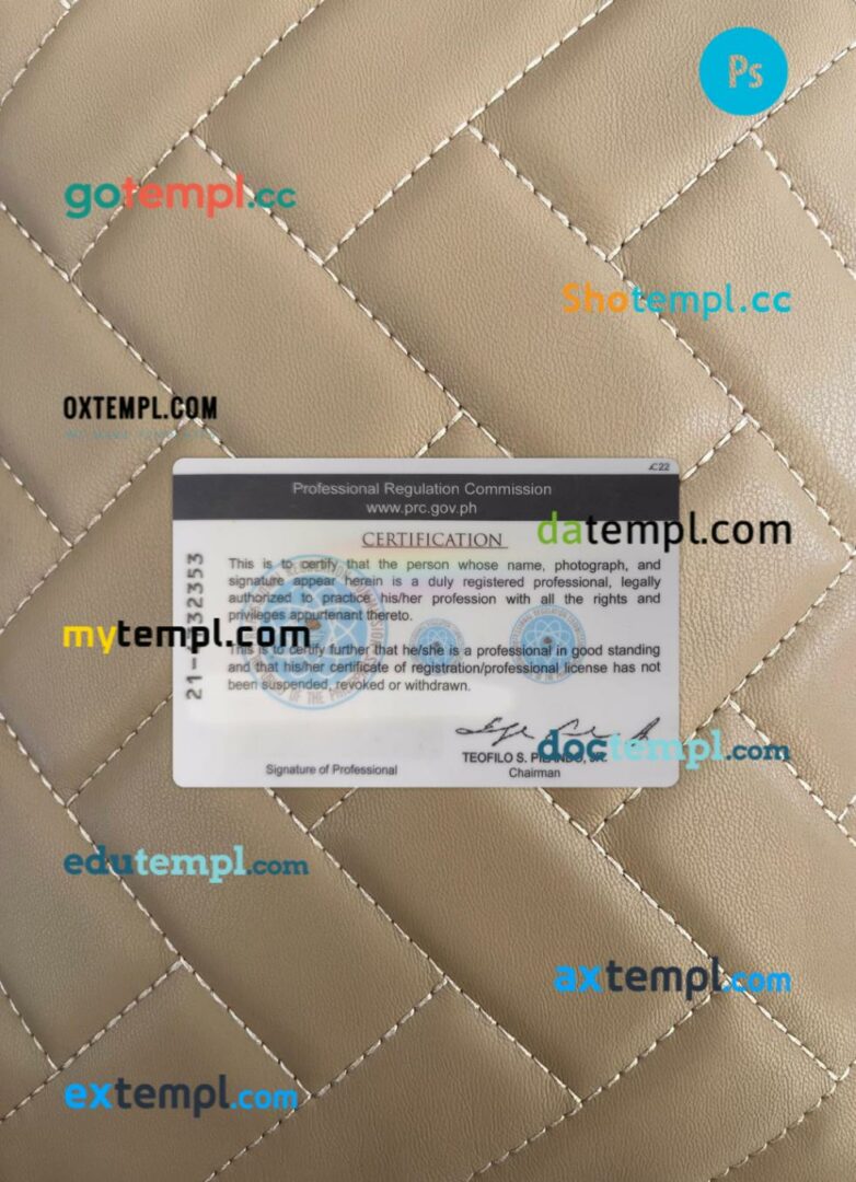 Philippines professional ID card editable PSD files, scan look and photo-realistic look, 2 in 1 - Image 2