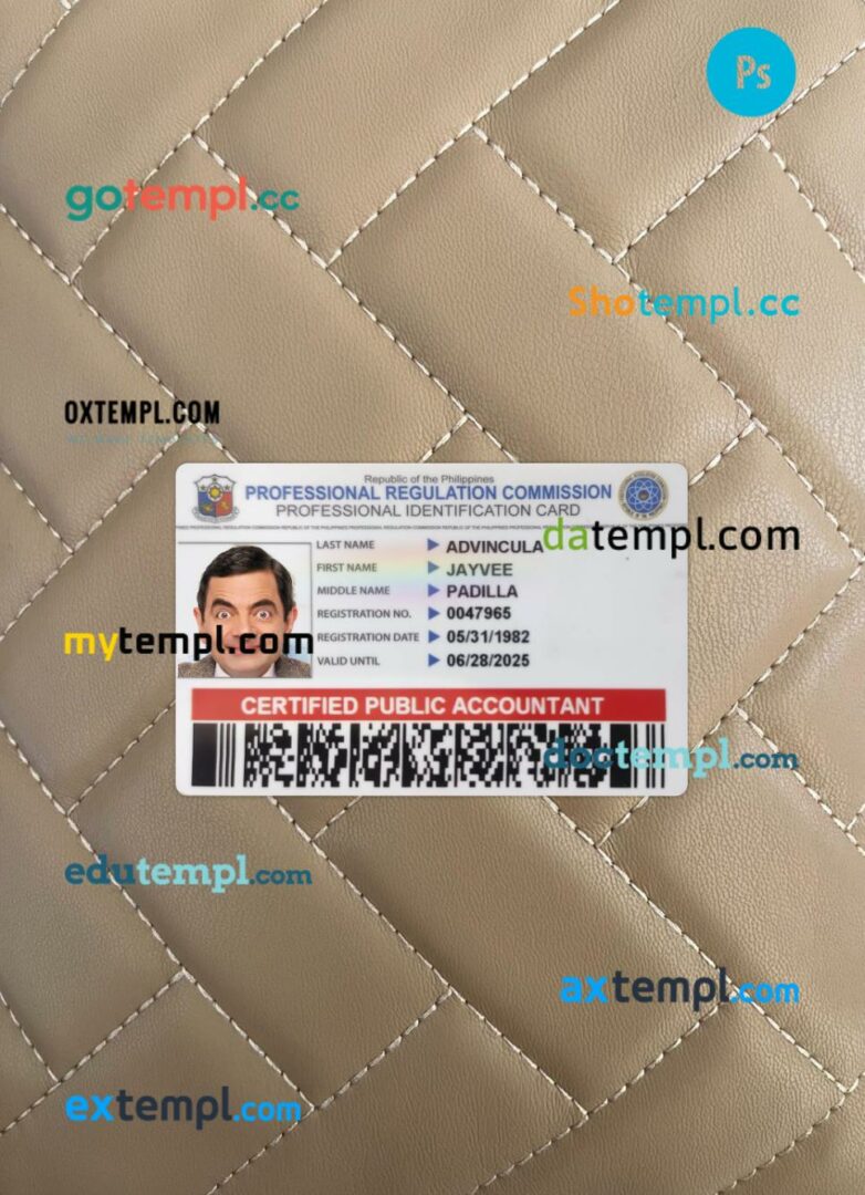 Philippines professional ID card editable PSD files, scan look and photo-realistic look, 2 in 1