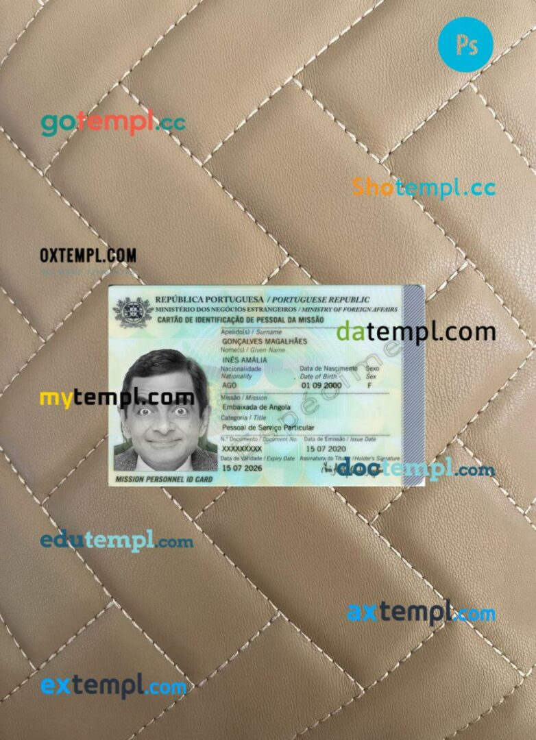Portugal ID card editable PSD files, scan look and photo-realistic look, 2 in 1, 2020-present
