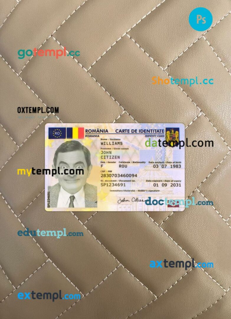 Romania ID card editable PSD files, scan look and photo-realistic look, 2 in 1, 2019-present