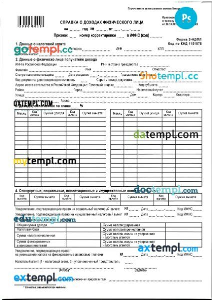 Russia Income of an Individual (Form 2-NDFL) tax bill PSD template