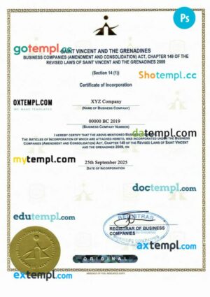 Saint Vincent and the Grenadines Company Registration PSD template
