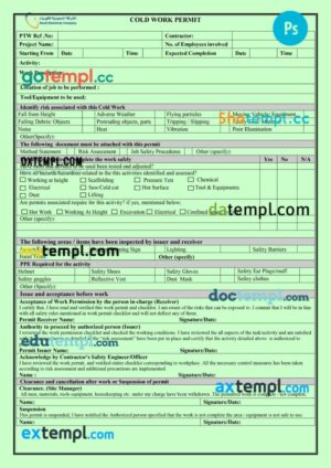 Saudi Arabia electricity company work permit template in PSD format
