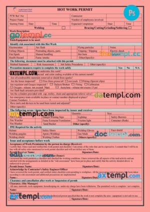 Saudi electricity company work permit template in PSD format