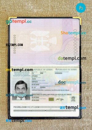 Serbia pass editable PSD files with address page, scan and photo-realistic look, (2016 - present)