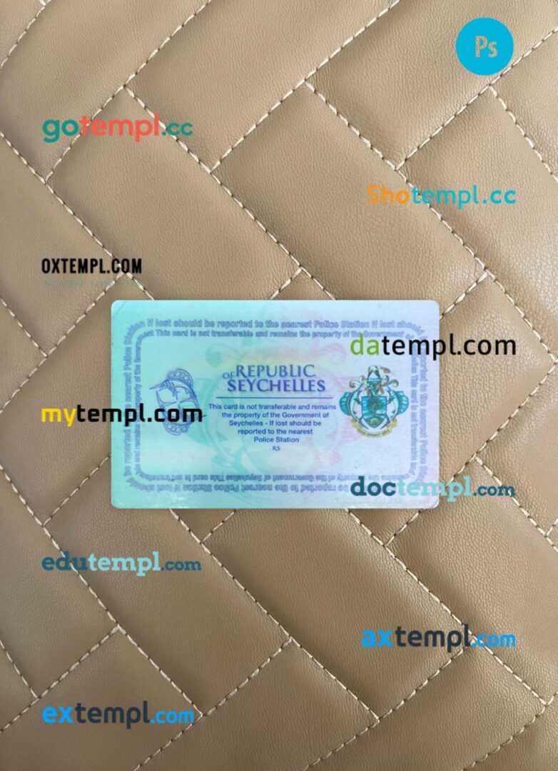 Seychelles national ID card editable PSD files, scan look and photo-realistic look, 2 in 1 - Image 2