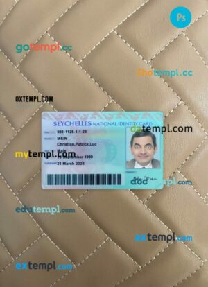 Seychelles national ID card editable PSD files, scan look and photo-realistic look, 2 in 1