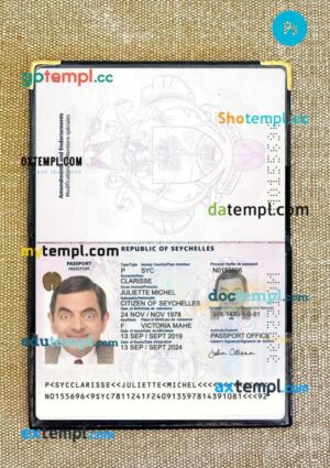 Seychelles passport editable PSD files with address page, scan and photo-realistic look
