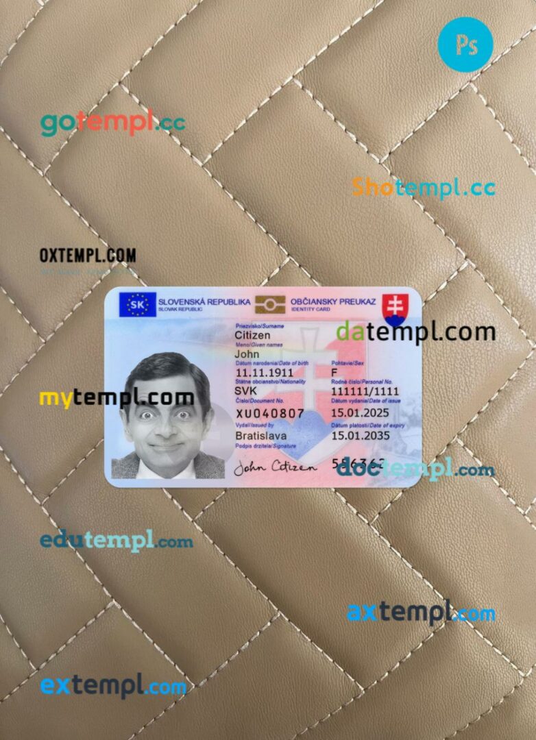 Slovakia ID card editable PSD files, scan look and photo-realistic look, 2 in 1, 2025-present