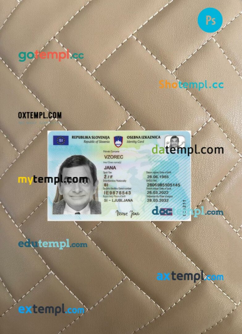 Slovenia ID card editable PSD files, scan look and photo-realistic look, 2 in 1, 2022-present