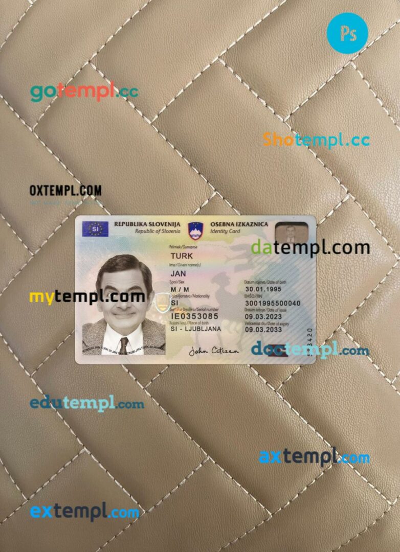Slovenia ID card editable PSD files, scan look and photo-realistic look, 2 in 1, 2023-present