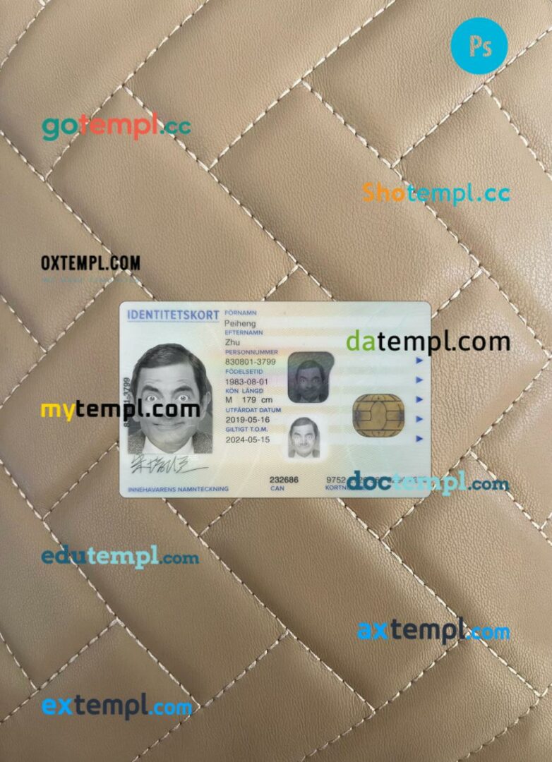 Sweden ID card editable PSD files, scan look and photo-realistic look, 2 in 1, 2019-present