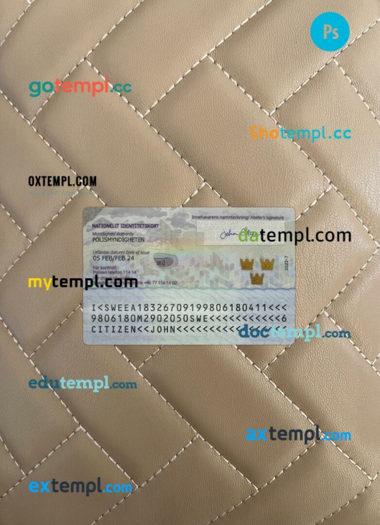 Sweden ID card editable PSD files, scan look and photo-realistic look, 2 in 1, 2024-present - Image 2