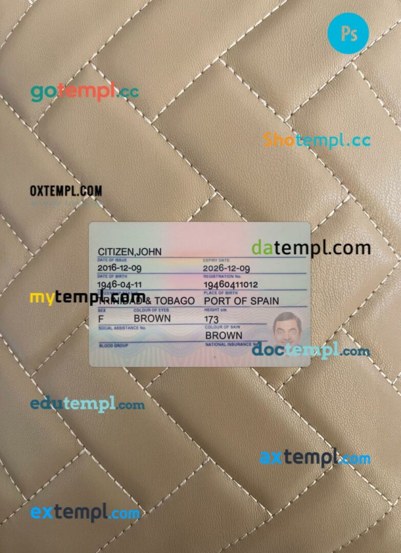 Trinidad and Tobago ID card editable PSD files, scan look and photo-realistic look, 2 in 1, 2016-present - Image 2