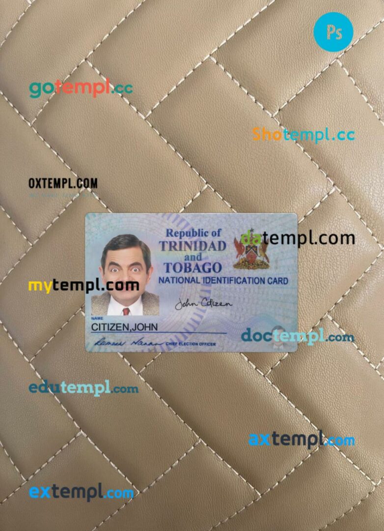 Trinidad and Tobago ID card editable PSD files, scan look and photo-realistic look, 2 in 1, 2016-present