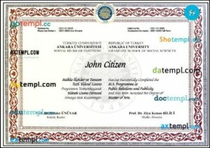 Turkey Ankara University master diploma template in PSD format