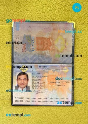 Tuvalu passport editable PSD files with address page, scan and photo-realistic look