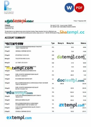 UK The Pension Service firm account statement Word and PDF template