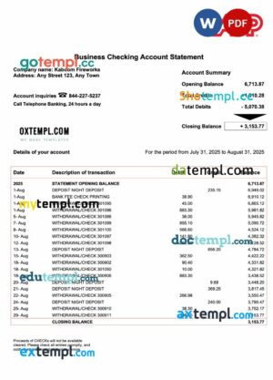 USA ADP corporate account statement Word and PDF template