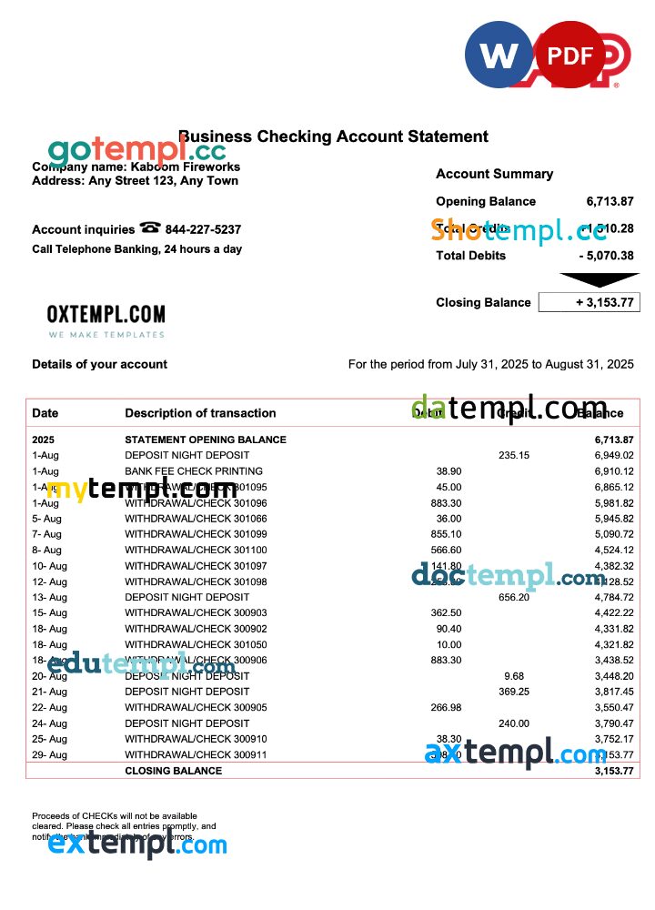 USA ADP corporate account statement Word and PDF template