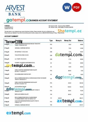 USA Arvest enterprise statement Word and PDF template
