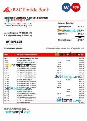 USA BAC Florida enterprise statement Word and PDF template